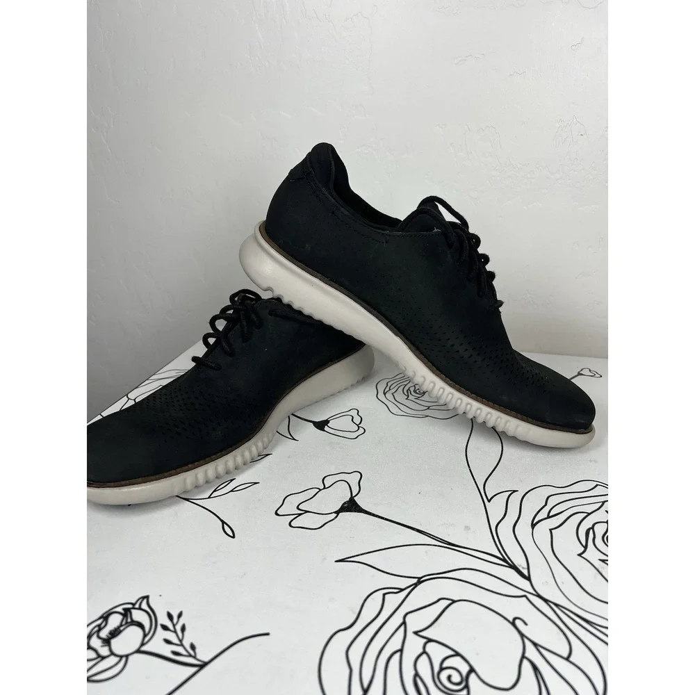 Cole Haan Men's 2 Zerogrand Lined Laser Wingtip Black Nubuck Leather - Size 7.5